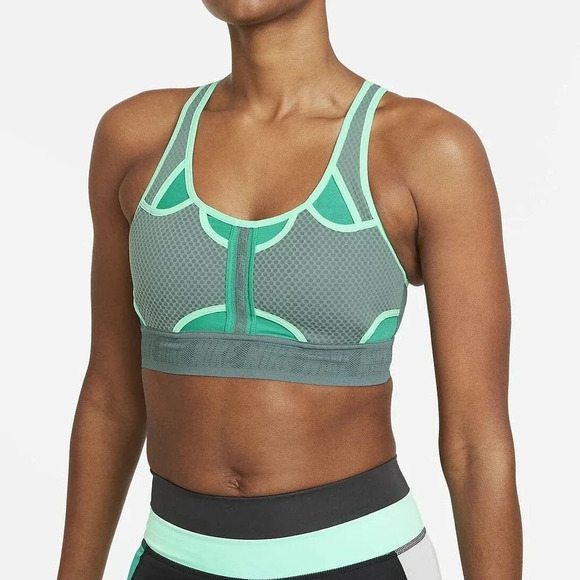 NEW Nike Dri-FIT Swoosh UltraBreathe Sports Bra Scoop Neck Gray Green Womens XS - Picture 1 of 7